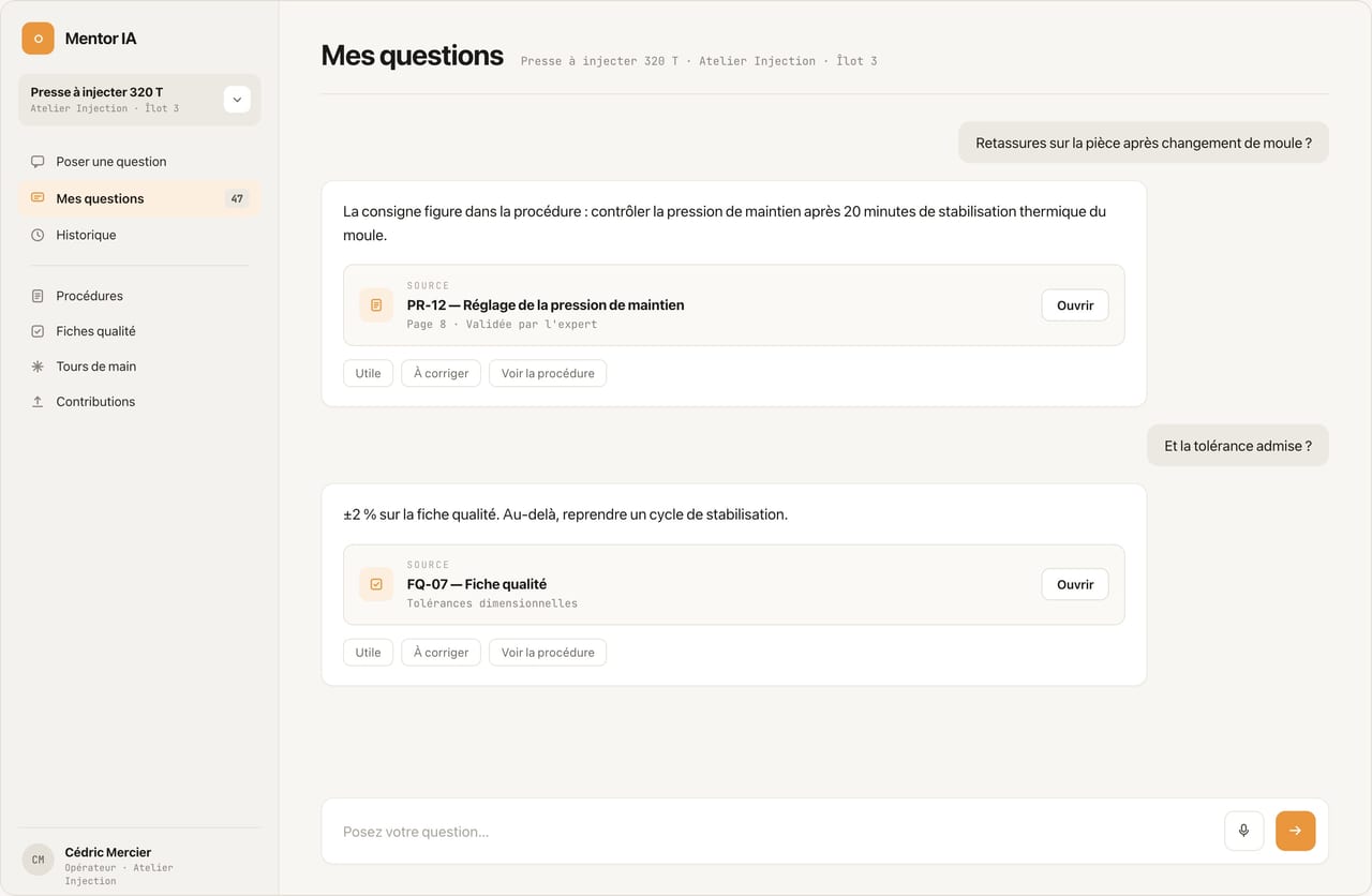 Réponse de l’assistant citant le document d’origine